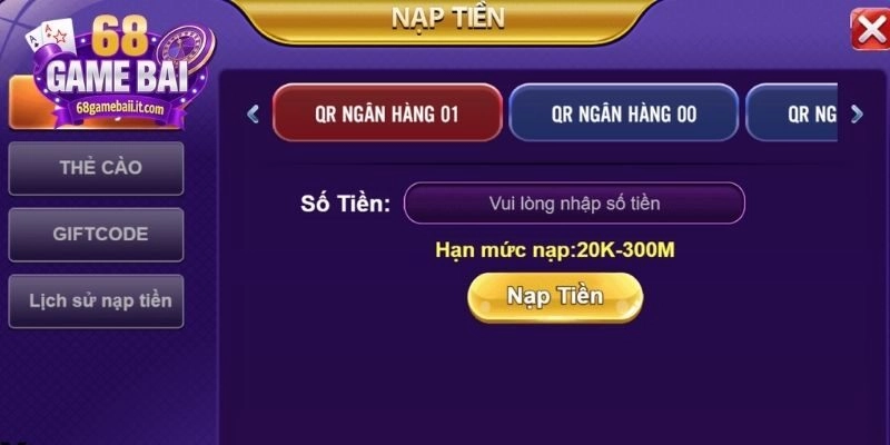 Hướng dẫn nạp tiền vào cổng game 68 Game Bài mới nhất